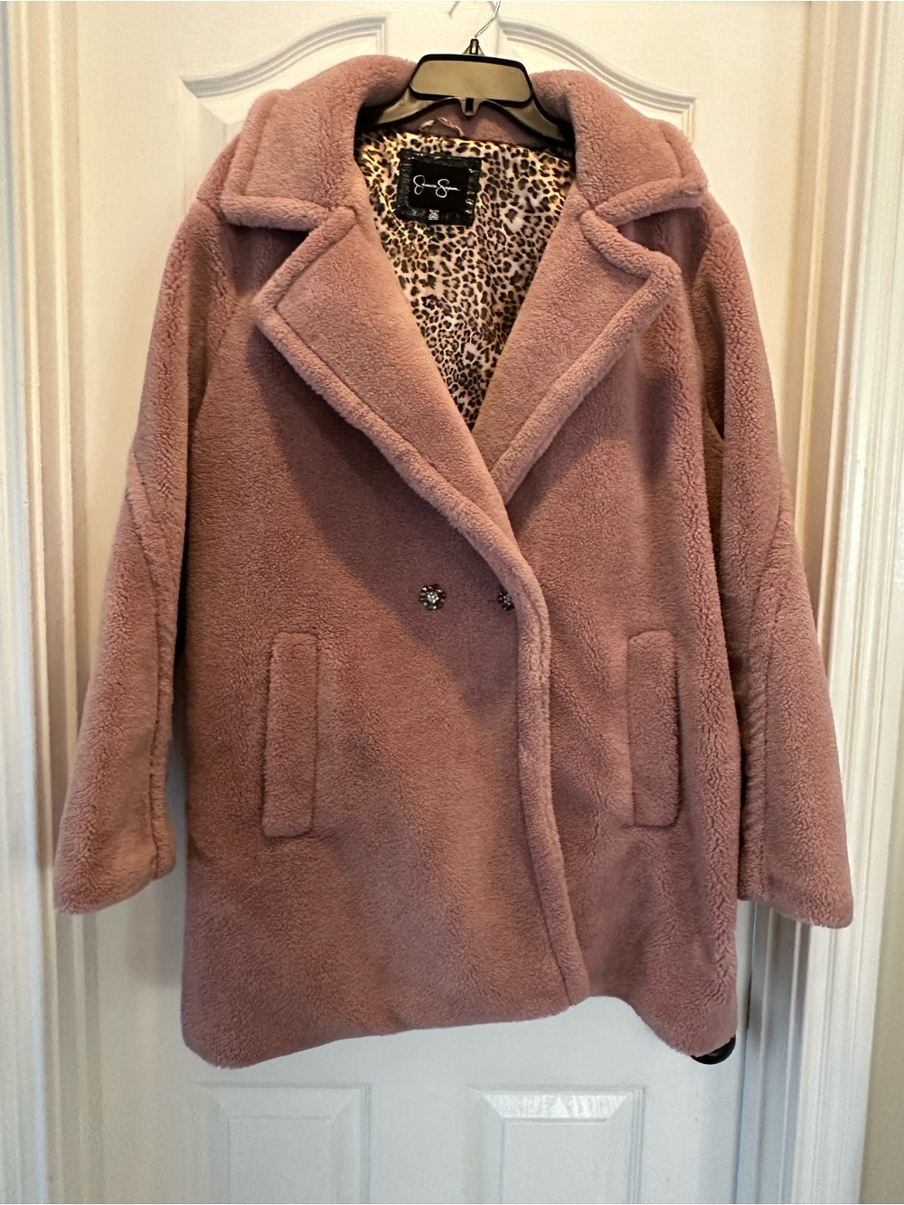 Jessica Simpson Dusty Rose Teddy Coat with Leopard Lining - Never Worn!